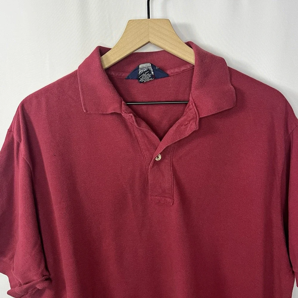 Vtg Lands' End Top Men‎ Size Large Red Cotton Collared Short Sleeve Polo Shirt - Picture 2 of 9